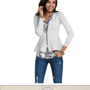 CAbi Willow Cardigan, Zip Front Peplum Sweater - M